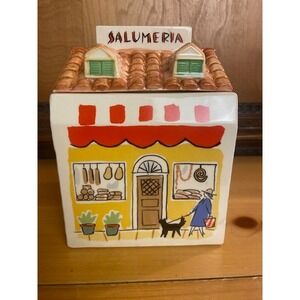 Vintage Italian Salumeria Deli Fitz & Floyd Omnibus Ceramic Cookie Jar Canister